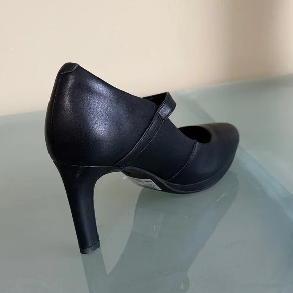 Clarks Mary Jane Heels Black Ankle Strap LEATHER Mary Jane Heels Size 8.5 - Picture 3 of 11